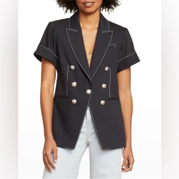 Veronica Beard Hastings Dickey Button Linen Blend Jacket Dark Navy Blue size 10 - Picture 2 of 16